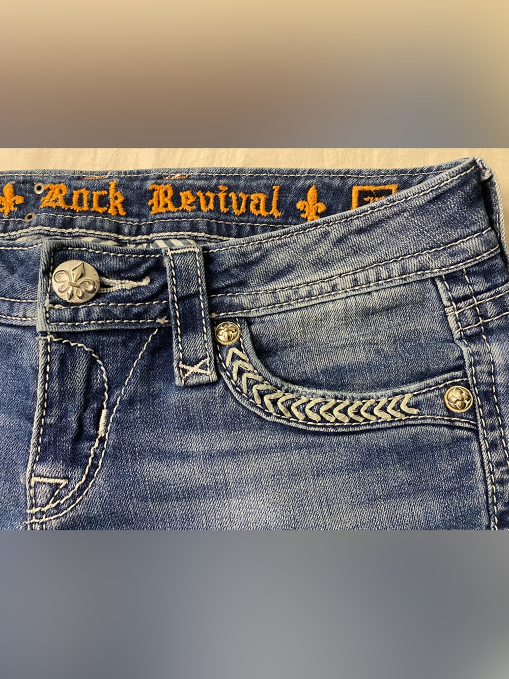 Rock Revival Etty Skinny Jeans Size 26 Embellished Y2K Heavy Stitch - Picture 2 of 9